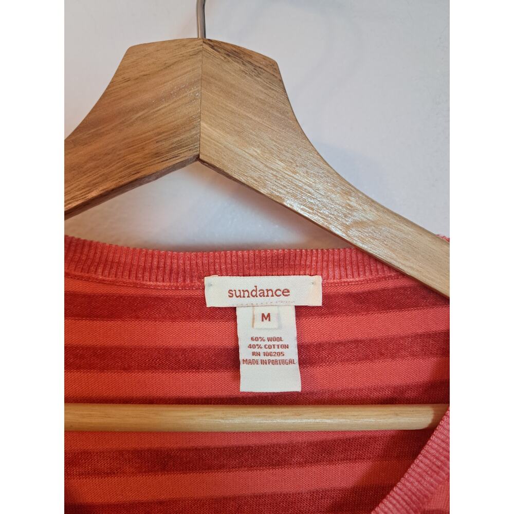 Sundance Wool & Cotton Blend Striped Cardigan Orange Peach Sz M - Picture 2 of 4